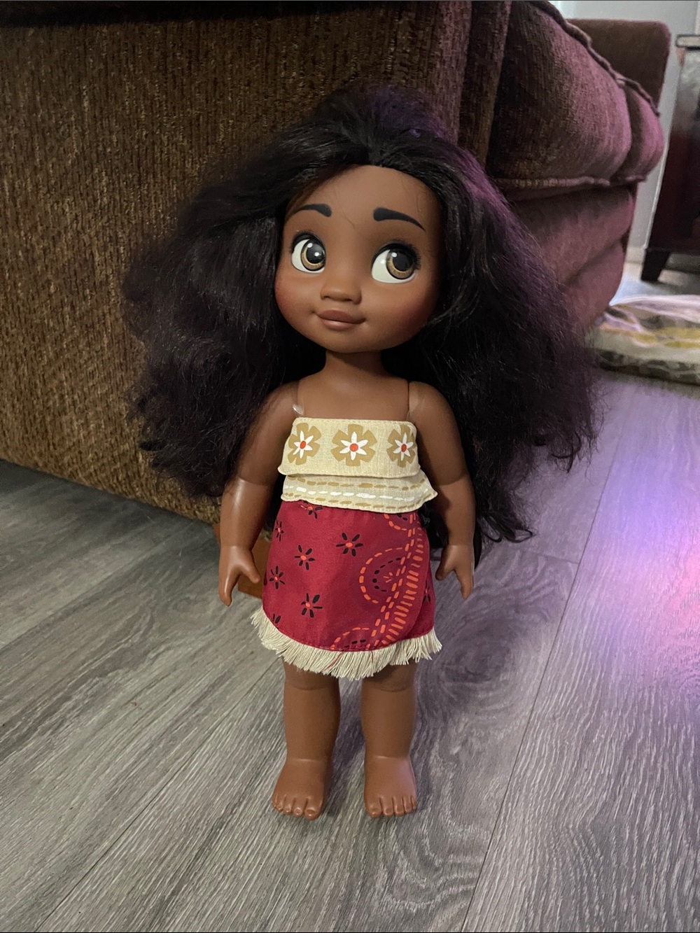 Disney Brown-Skinned Doll with Dark Brown Hair and Red Dress